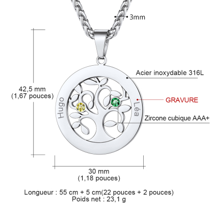 Collier Pendentif Photo Personnalisé Médaillon Arbre de Vie taille