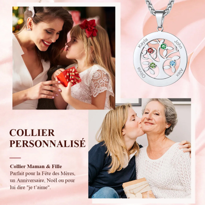Collier Arbre de Vie avec Pierres de Naissance Personnalisé pour fête des mères