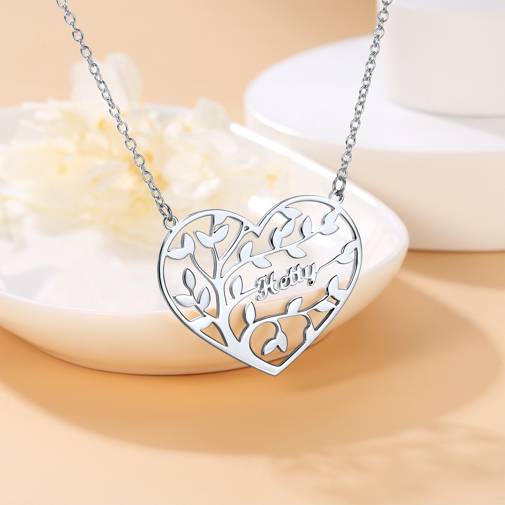 Collier Arbre de Vie en Coeur Personnalisé argenté