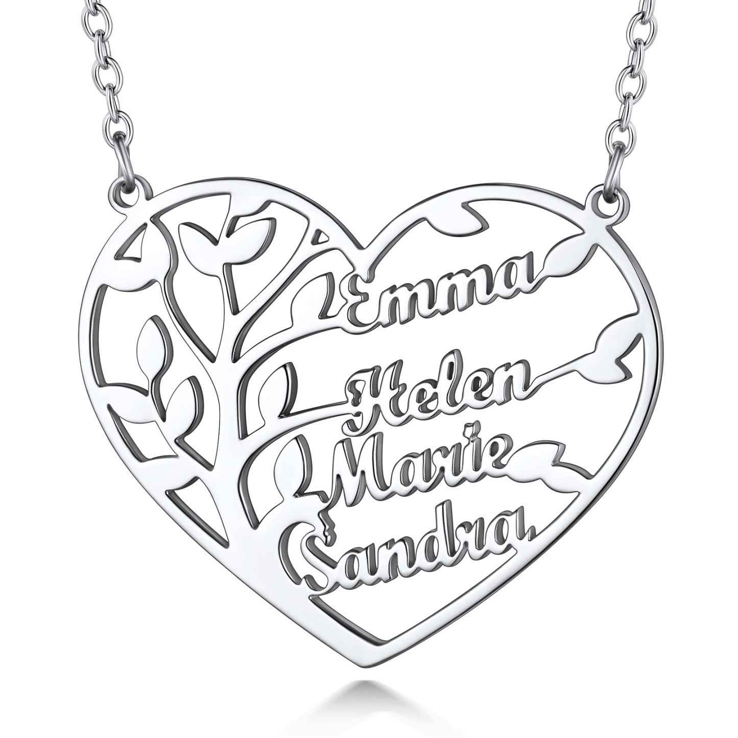Collier Arbre de Vie en Coeur Personnalisé avec 1 à 4 Prénoms