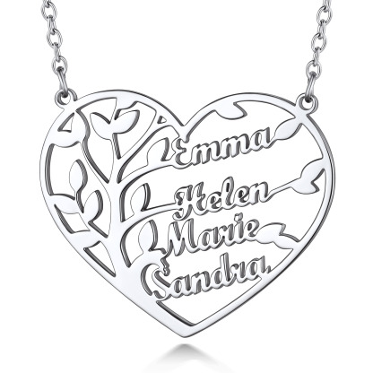 Collier Arbre de Vie en Coeur Personnalisé avec 1 à 4 Prénoms