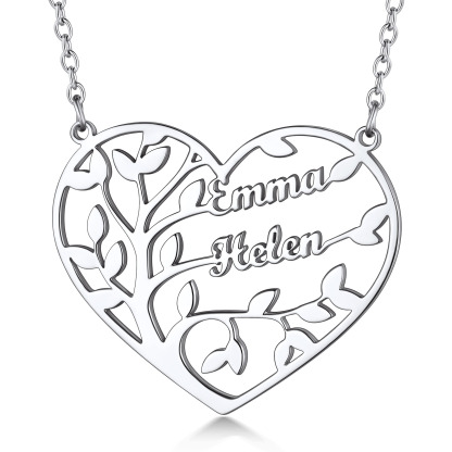 Collier Arbre de Vie en Coeur Personnalisé avec 1 à 4 Prénoms