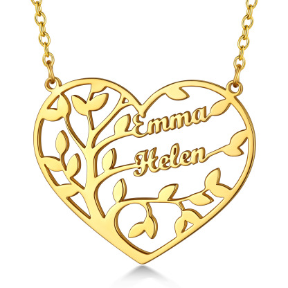 Collier Arbre de Vie en Coeur Personnalisé avec 1 à 4 Prénoms