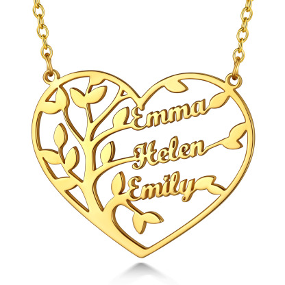 Collier Arbre de Vie en Coeur Personnalisé avec 1 à 4 Prénoms