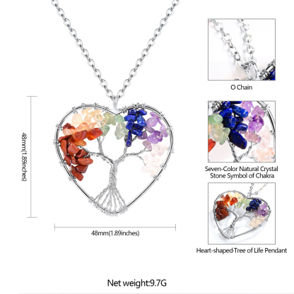 Vente Flash Collier Cœur Arbre de Vie 7 Chakras pour Femme taille