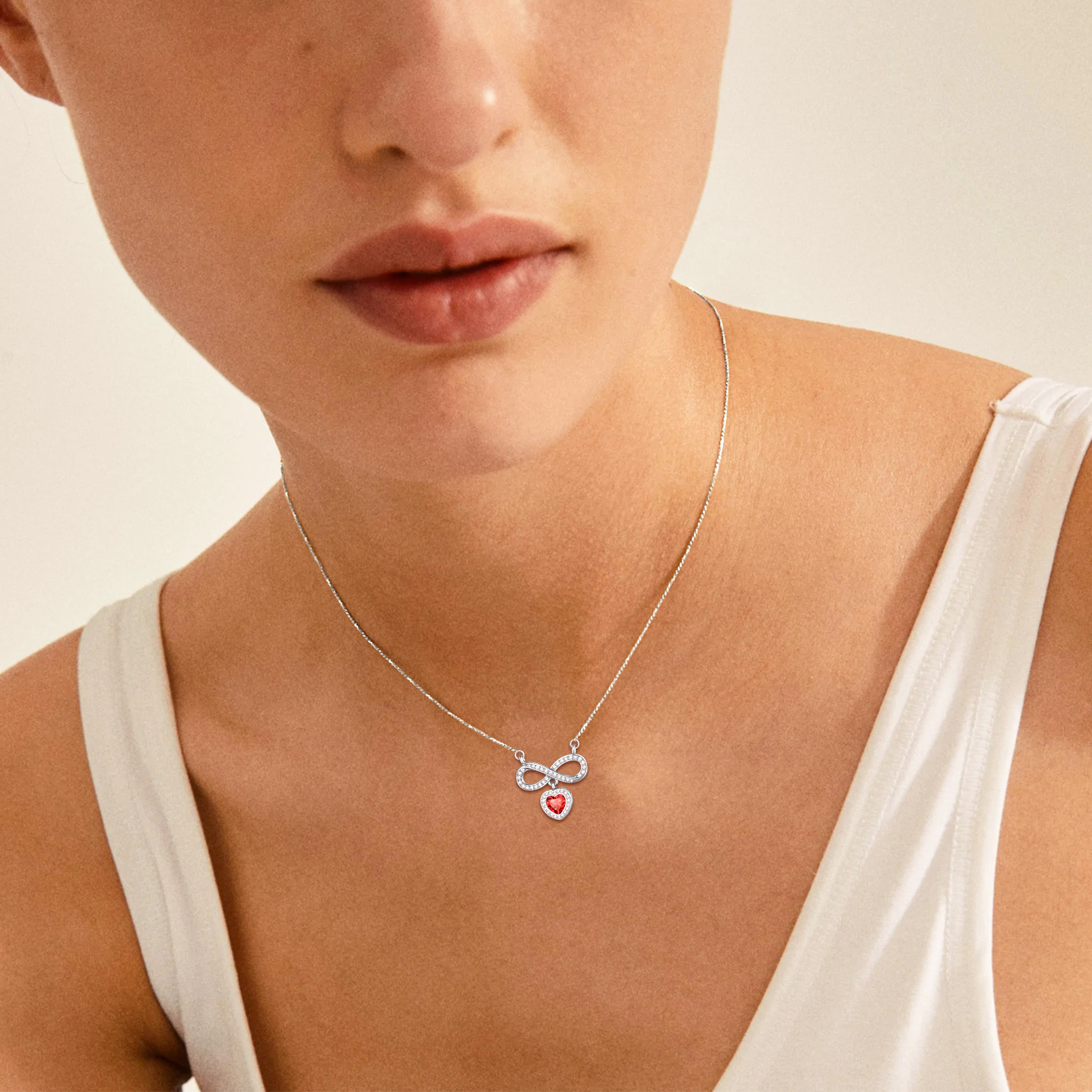 Collier Cœur Infini avec Pierre de Naissance en Argent Sterling 925 pour Maman