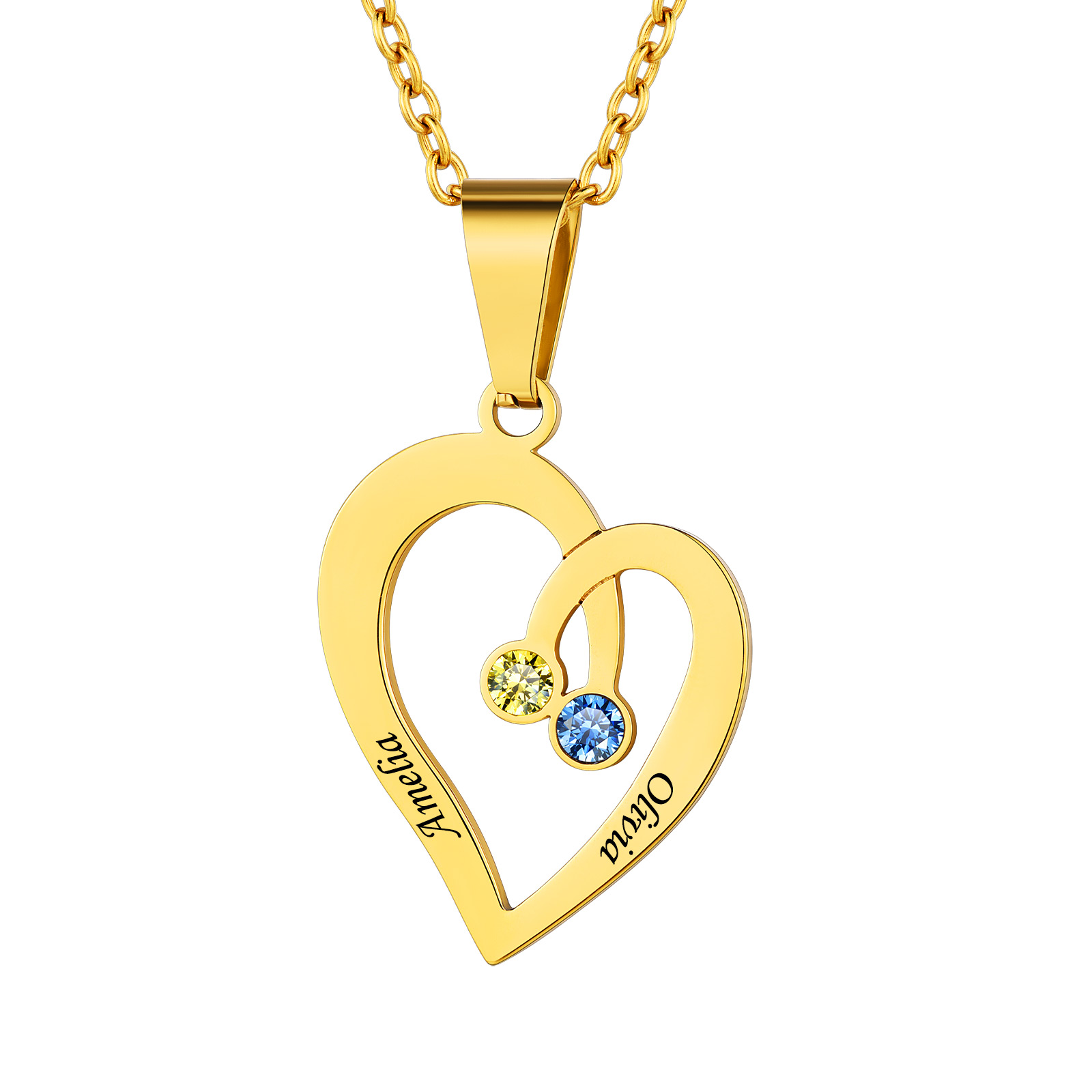 Collier Pendentif Cœur Personnalisé avec Pierres de Naissance or