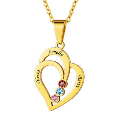 Collier Pendentif Cœur Personnalisé avec 3 Pierres de Naissance 