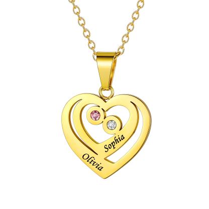 Collier Cœur Personnalisé Prénoms et Pierres de Naissance or