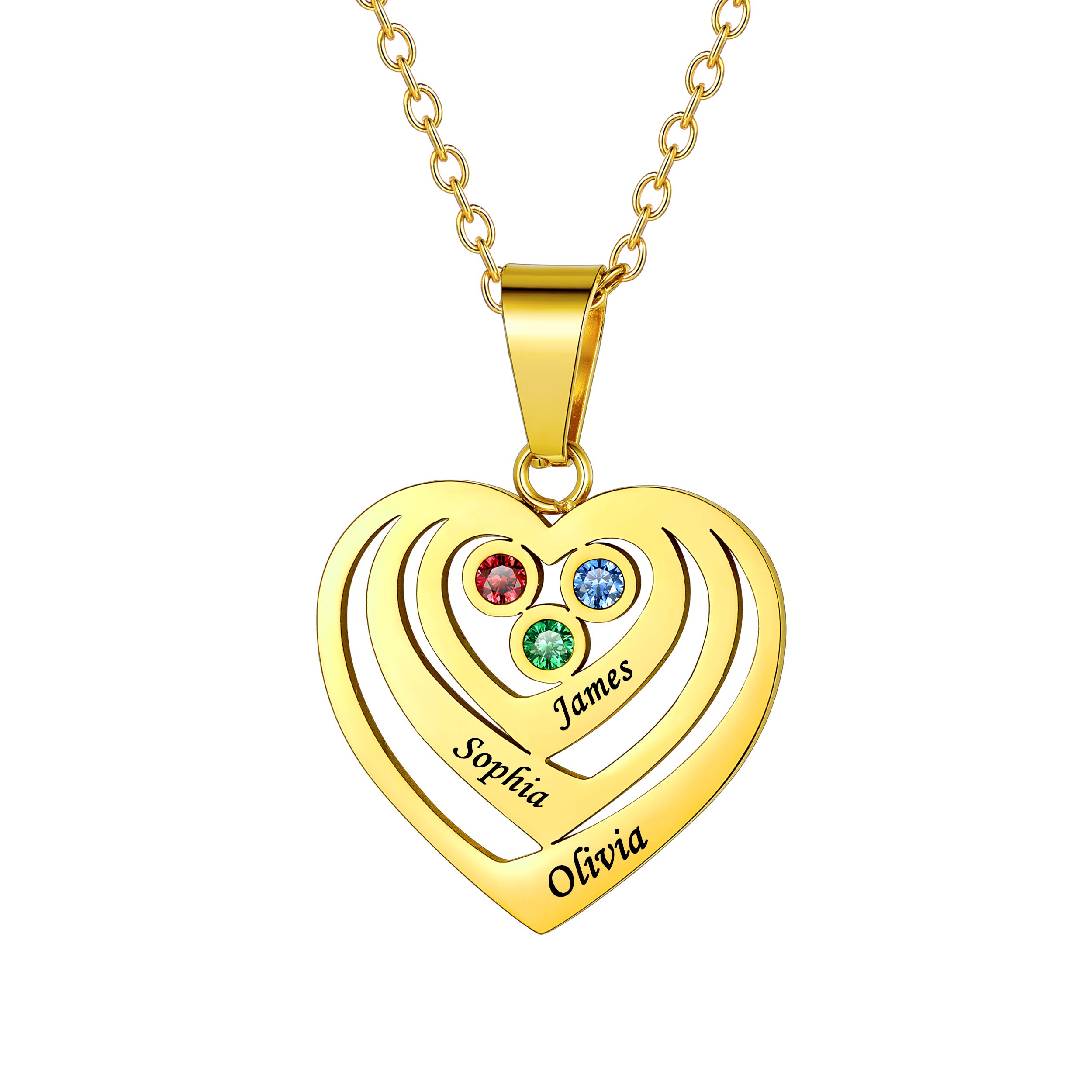 Collier Cœur Personnalisé Prénoms et Pierres de Naissance