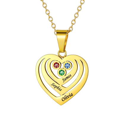 Collier Cœur Personnalisé Prénoms et Pierres de Naissance