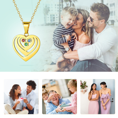 Collier Cœur Personnalisé Prénoms et Pierres de Naissance cadeau
