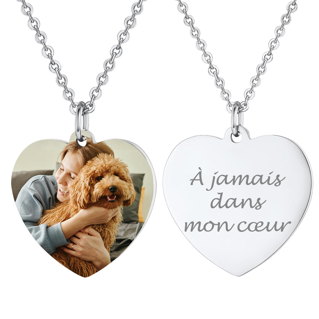 Collier Cœur Personnalisé avec Photo Gravée pour Femme