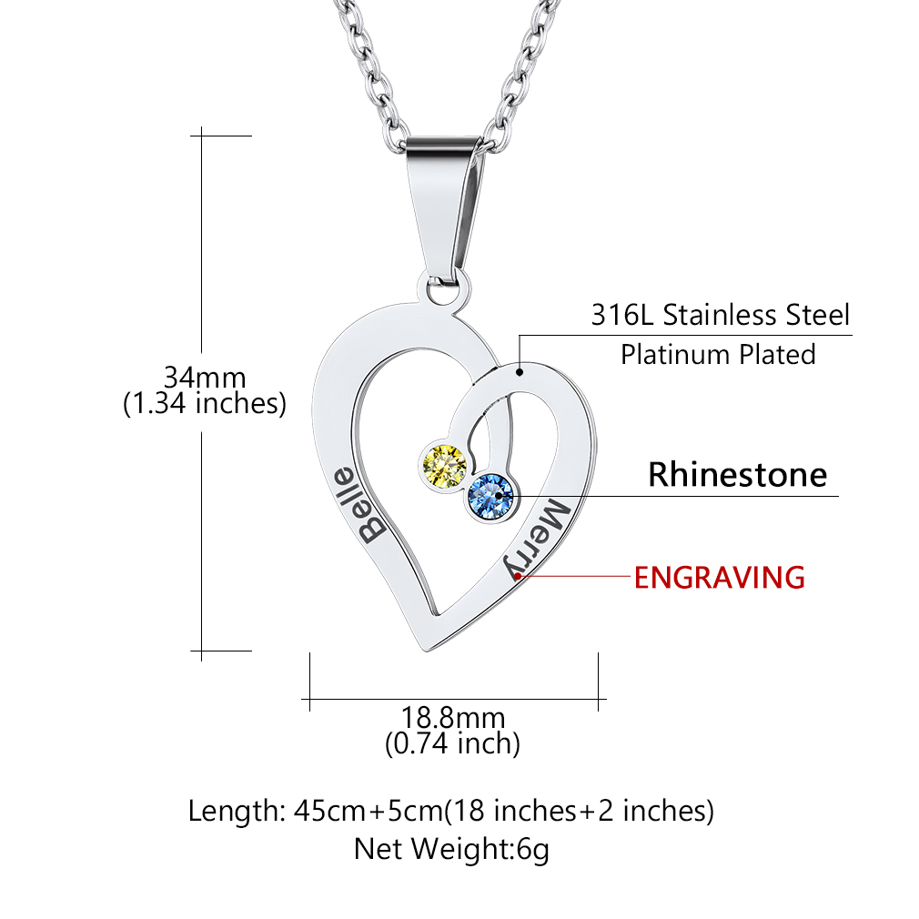 Collier Cœur Personnalisé avec pierre de naissance taille