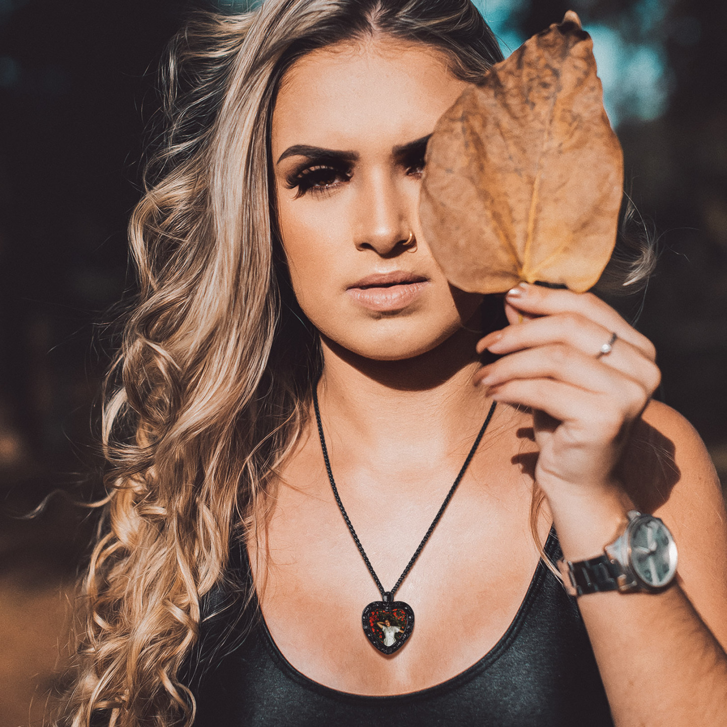 Collier Cœur Photo Crâne Gravé pour femme