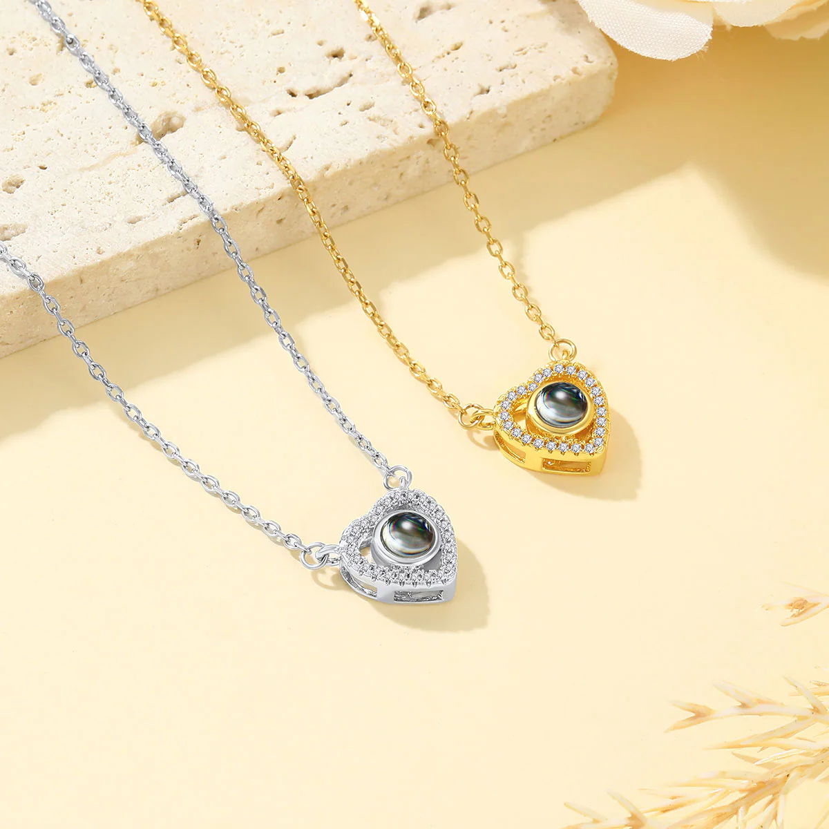 Collier Cœur Photo Personnalisé Pendentif à Projection 2 couleurs