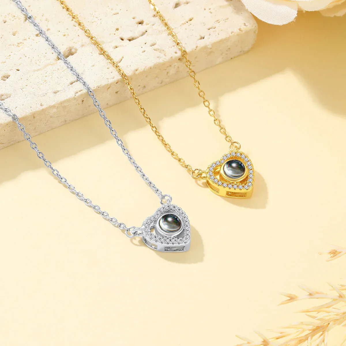 Collier Cœur Photo Personnalisé Pendentif à Projection 2 couleurs