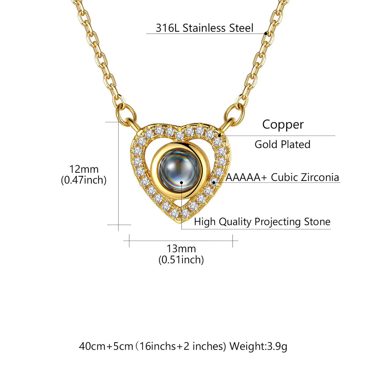 Collier Cœur Photo Personnalisé Pendentif à Projection taille