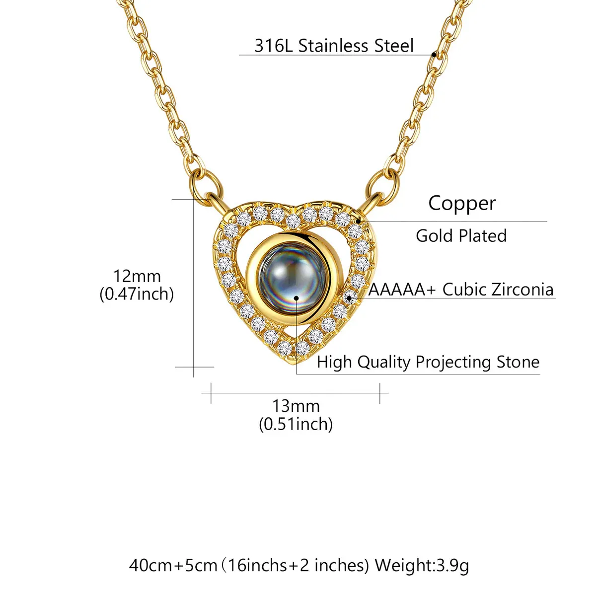 Collier Cœur Photo Personnalisé Pendentif à Projection taille