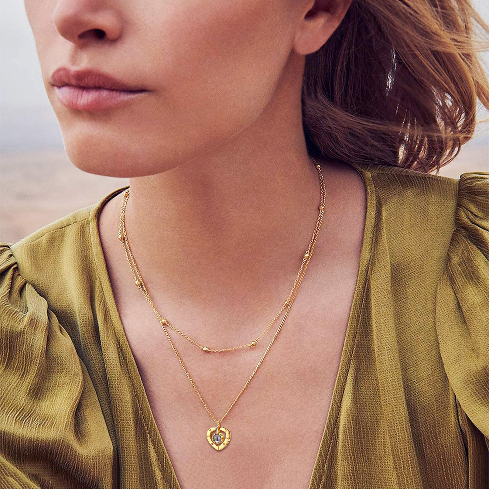 Collier Cœur Projection avec et Nom Personnalisé