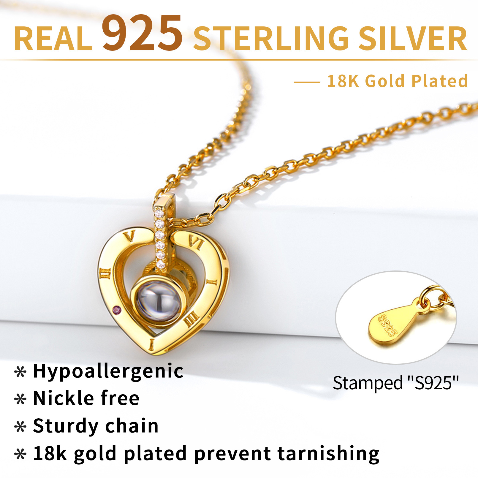 Collier Cœur Projection avec et Nom Personnalisé