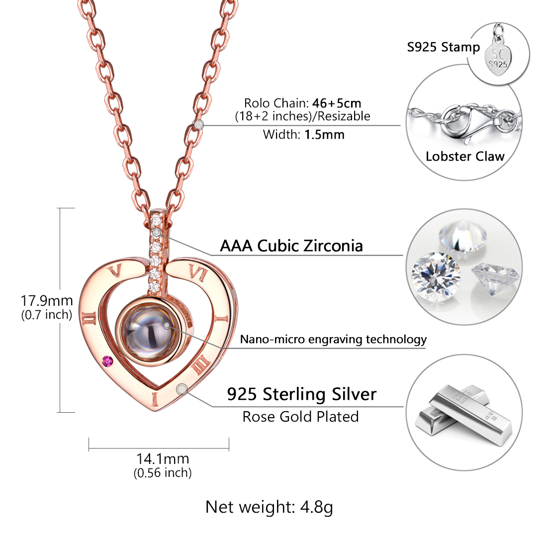 Collier Cœur Projection avec et Nom Personnalisé