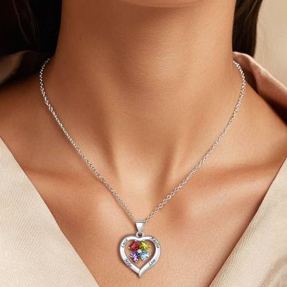 Collier Cœur avec Pierre de Naissance Gravé