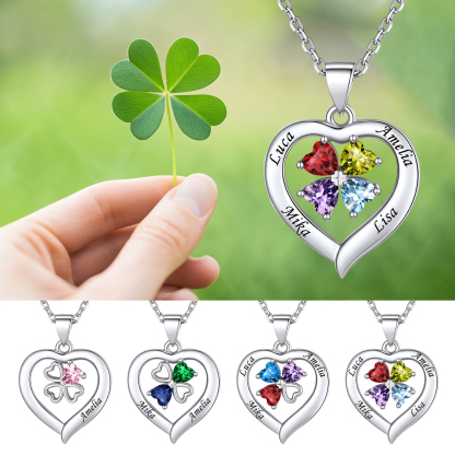 Collier Cœur avec Pierre de Naissance et Trèfle à Quatre Feuilles