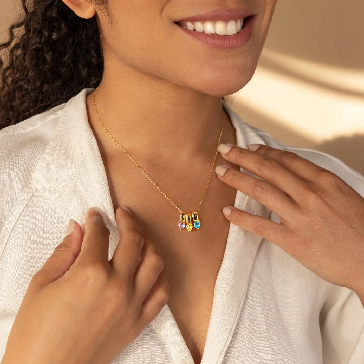 Collier Cœur avec Pierres de Naissance et Noms Personnalisés pour Femme