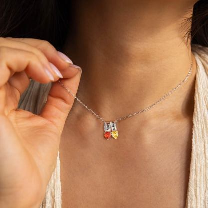 Collier Cœur avec Pierres de Naissance Personnalisés pour Maman