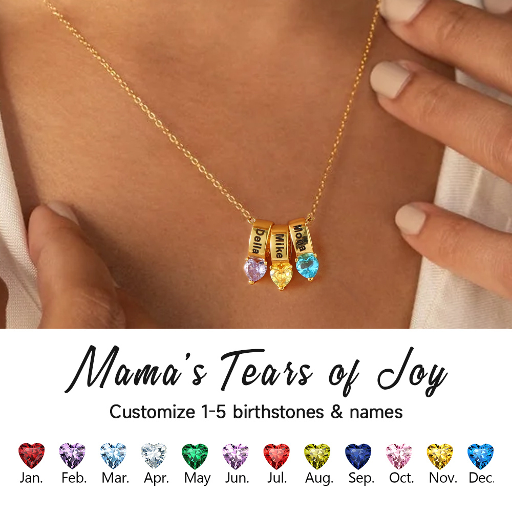 Collier Cœur Personnalisés avec Pierres de Naissance et Noms pour Maman