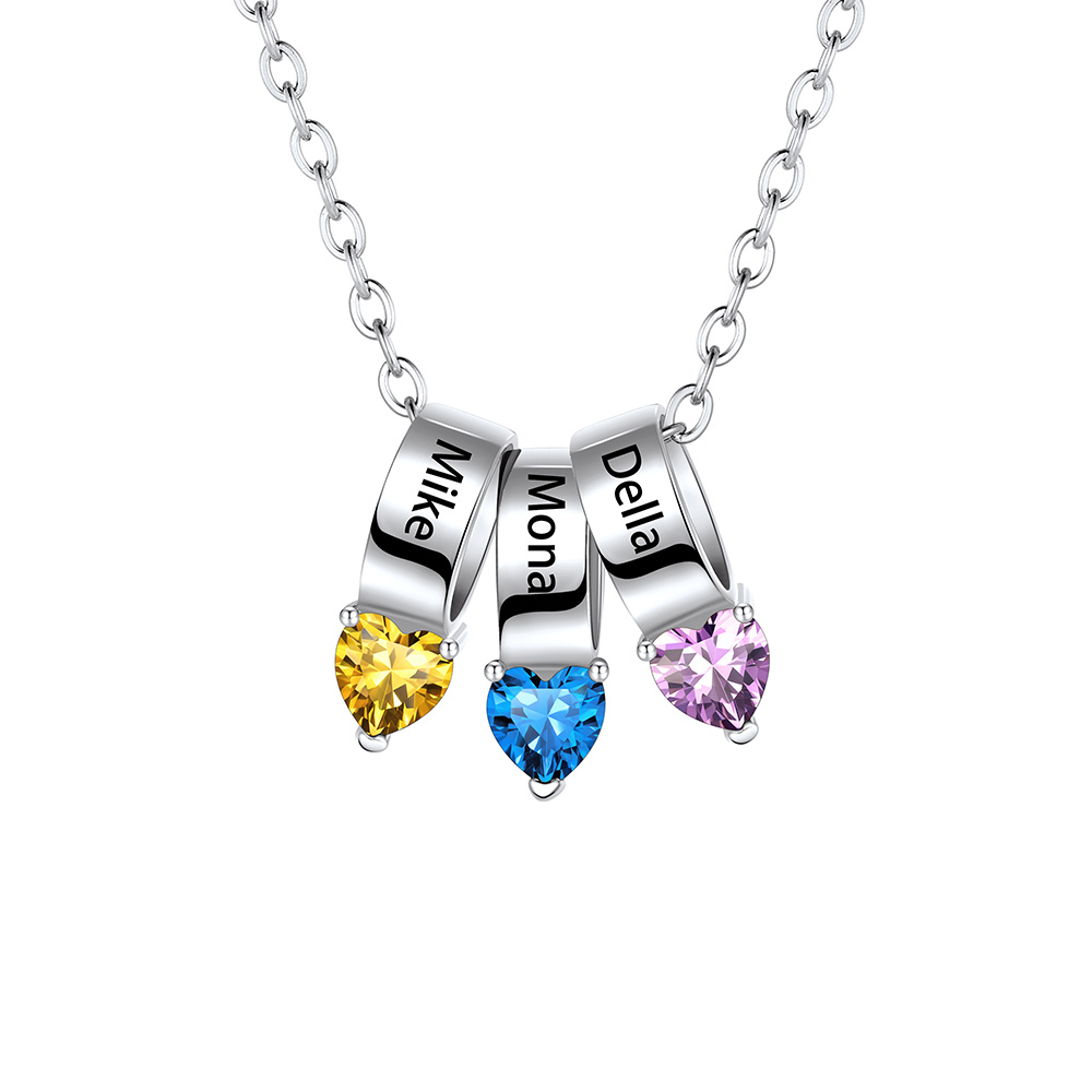 Collier Cœur avec Pierres de Naissance et Noms Personnalisés pour Maman