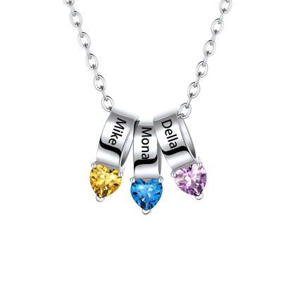 Collier Cœur avec Pierres de Naissance et Noms Personnalisés pour Maman
