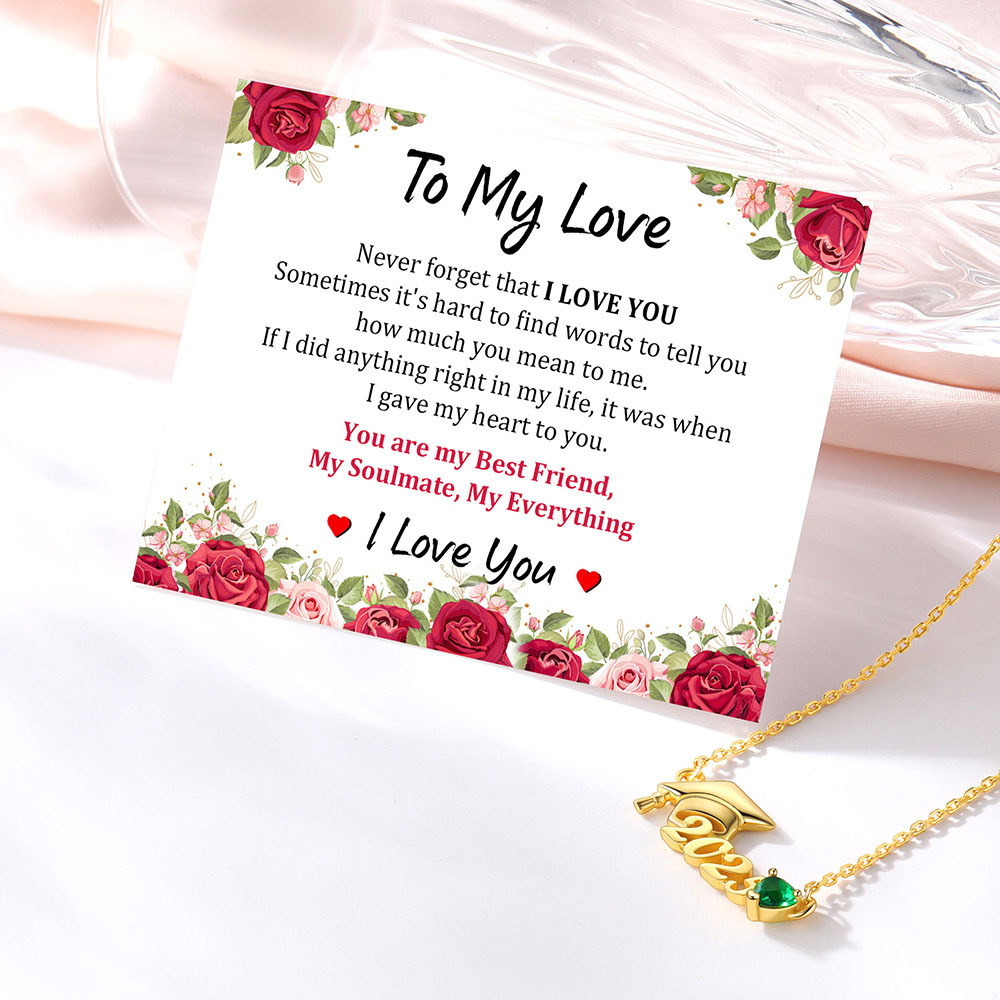 Collier Cadeau Remise de Diplôme avec Pierre de Naissance avec Carte