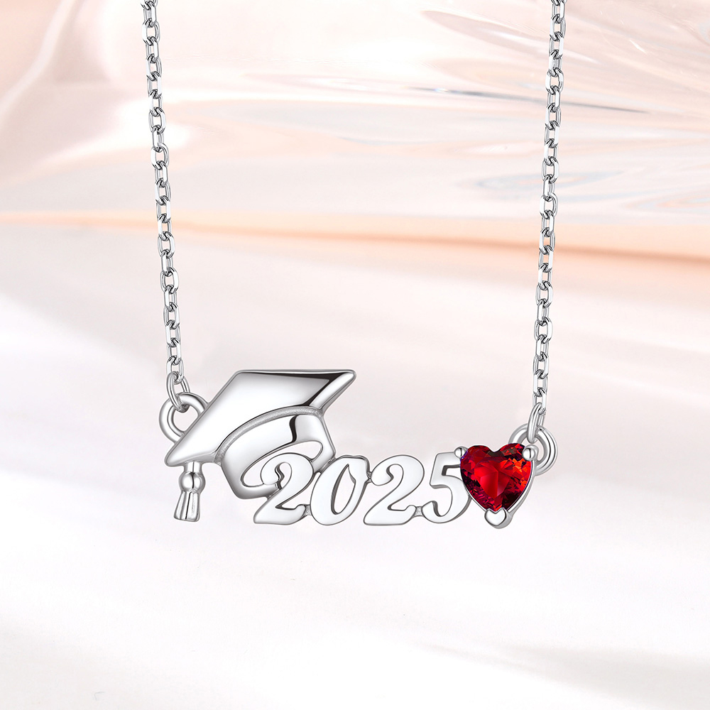 Collier Cadeau Remise de Diplôme avec Pierre de Naissance  Argenté