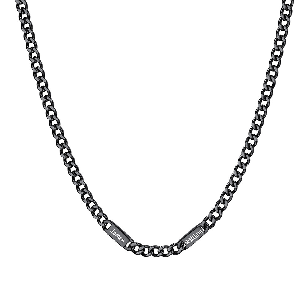 Collier Chaîne Cubaine Personnalisé avec 2 Noms pour Homme Noir