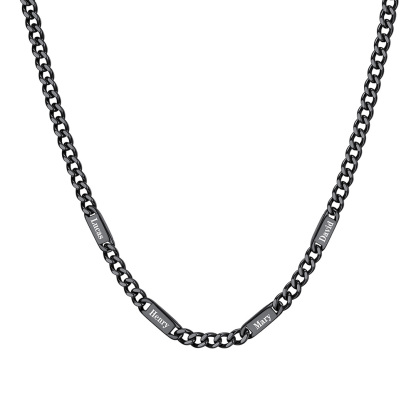 Collier Chaîne Cubaine Personnalisé avec 4 Noms pour Homme Noir