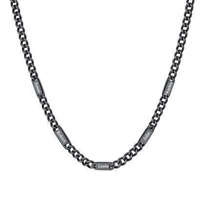 Collier Chaîne Cubaine Personnalisé avec  5 Noms pour Homme Noir