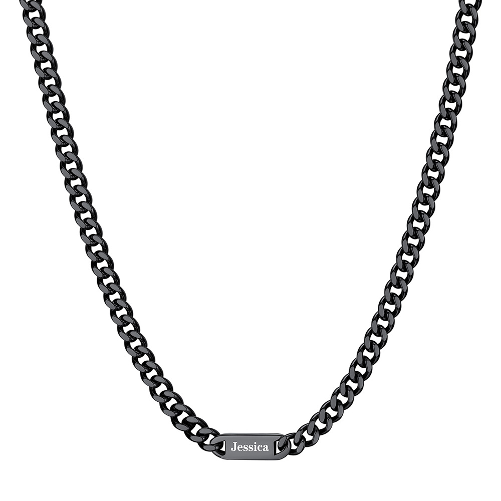 Collier Chaîne Cubaine Personnalisé avec 1 Nom Noir