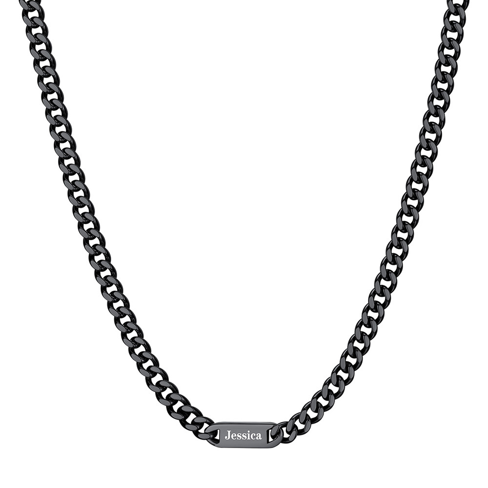 Collier Chaîne Cubaine Personnalisé avec 1 Nom Noir