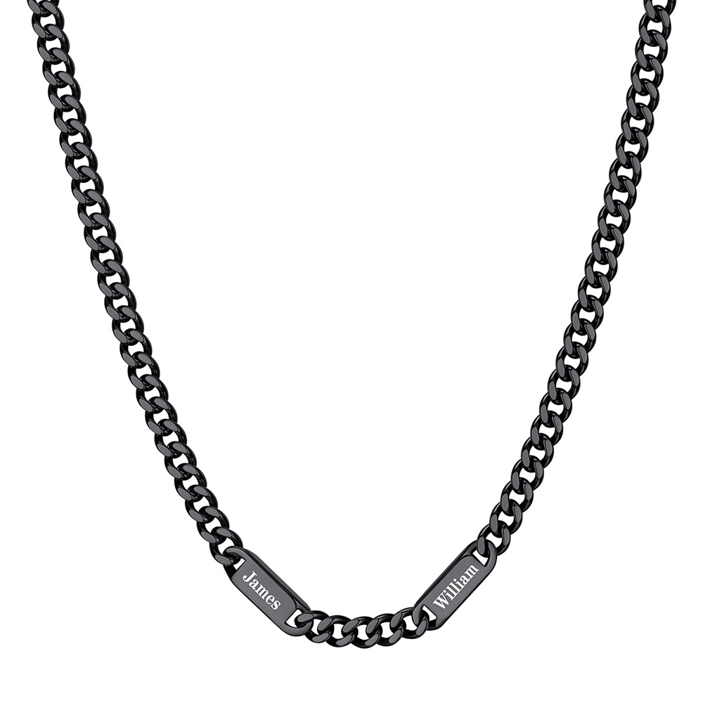 Collier Chaîne Cubaine Personnalisé avec 2 Noms Noir