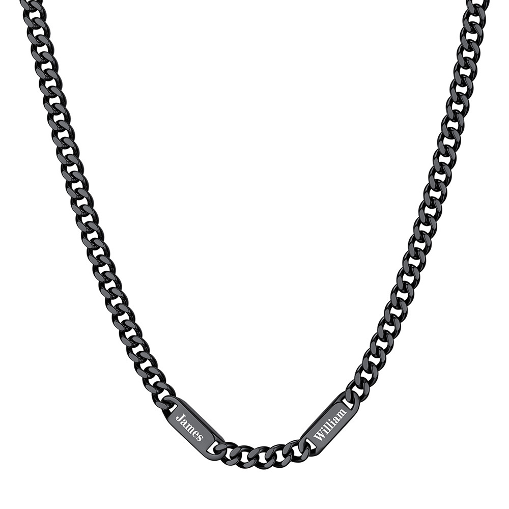 Collier Chaîne Cubaine Personnalisé avec 2 Noms Noir