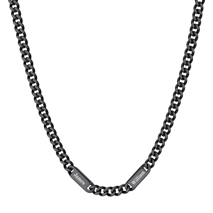 Collier Chaîne Cubaine Personnalisé avec 2 Noms Noir