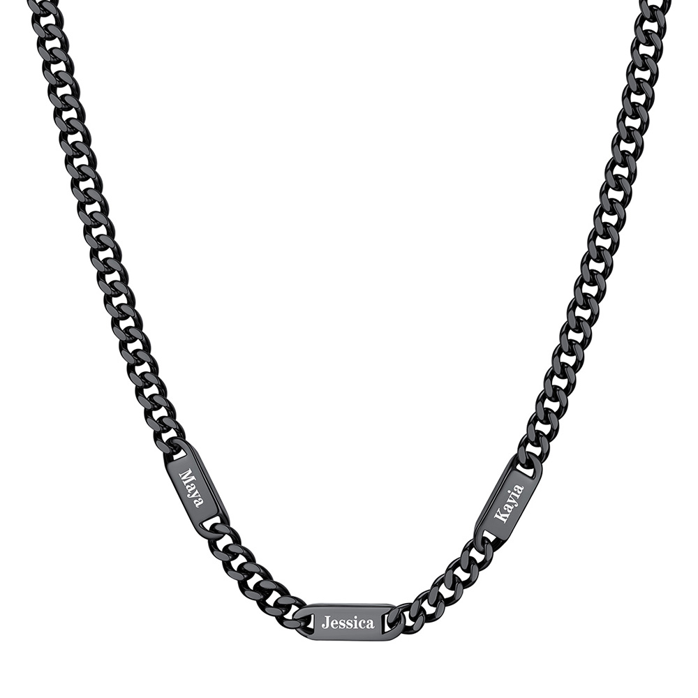 Collier Chaîne Cubaine Personnalisé avec 3 Noms Noir