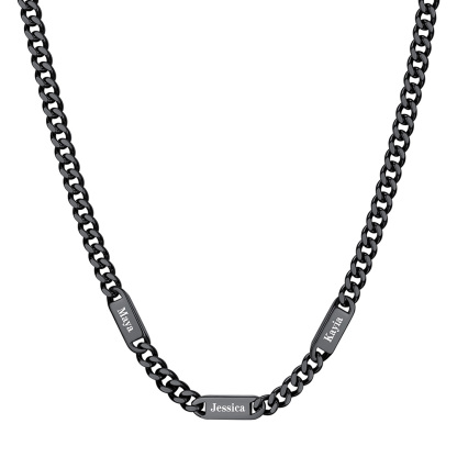 Collier Chaîne Cubaine Personnalisé avec 3 Noms Noir