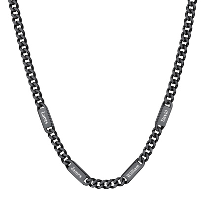 Collier Chaîne Cubaine Personnalisé avec 4 Noms Noir