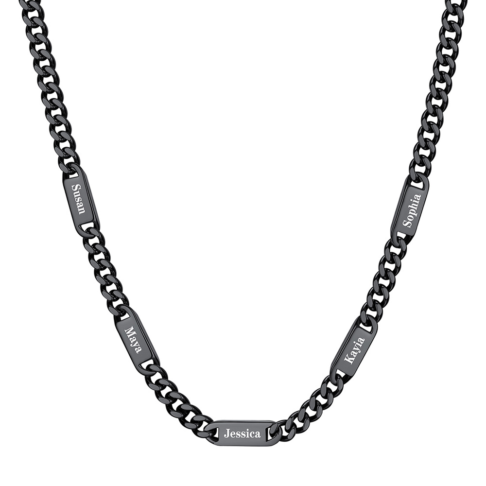Collier Chaîne Cubaine Personnalisé avec 5 Noms Noir