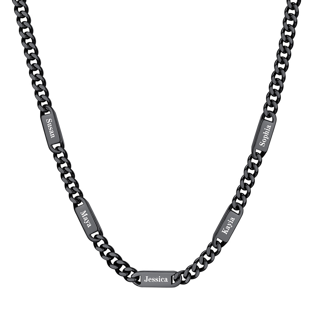 Collier Chaîne Cubaine Personnalisé avec 5 Noms Noir