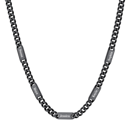Collier Chaîne Cubaine Personnalisé avec 5 Noms Noir
