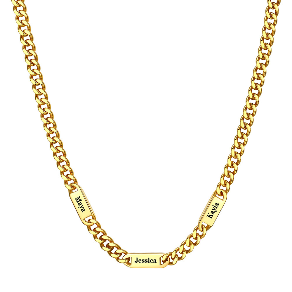 Collier Chaîne Cubaine Personnalisé avec 3 Noms Or
